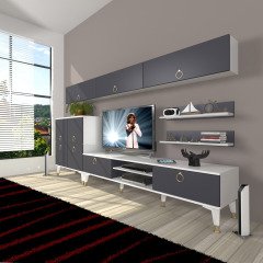 Decoraktiv Eko 8 Mdf Dvd Gold Tv Ünitesi Tv Sehpası Beyaz - Antrasit