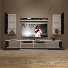 Decoraktiv Trendstyle 5220DA Mdf Tv Ünitesi Tv Sehpası Beyaz - Siyah Mermer