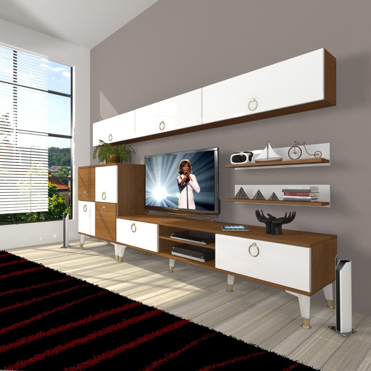 Decoraktiv Eko 8 Mdf Dvd Gold Tv Ünitesi Tv Sehpası Ceviz - Beyaz