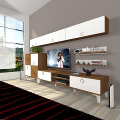 Decoraktiv Eko 8 Mdf Dvd Gold Tv Ünitesi Tv Sehpası Ceviz - Beyaz
