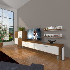 Decoraktiv Eko On Slm Std Krom Ayaklı Tv Ünitesi Tv Sehpası Ceviz - Beyaz