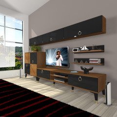 Decoraktiv Eko 8 Mdf Dvd Gold Tv Ünitesi Tv Sehpası Ceviz - Siyah