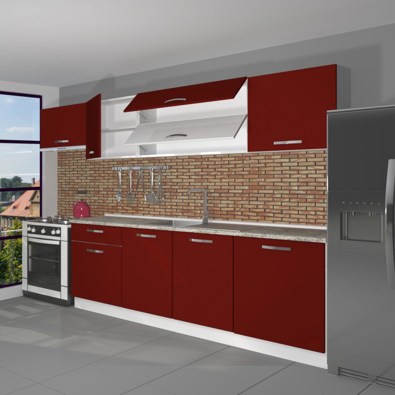Decoraktiv Ekol 280 MDF Hazır Mutfak Dolabı Bordo