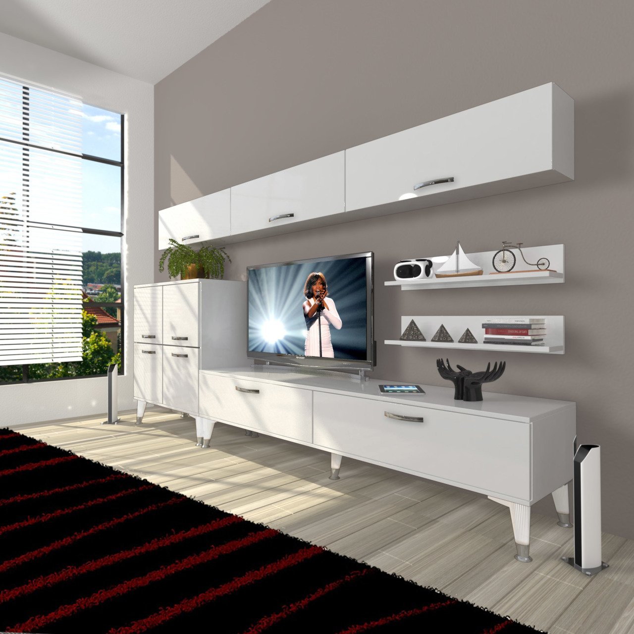 Decoraktiv Eko 8 Slm Std Silver Tv Ünitesi Tv Sehpası Parlak Beyaz