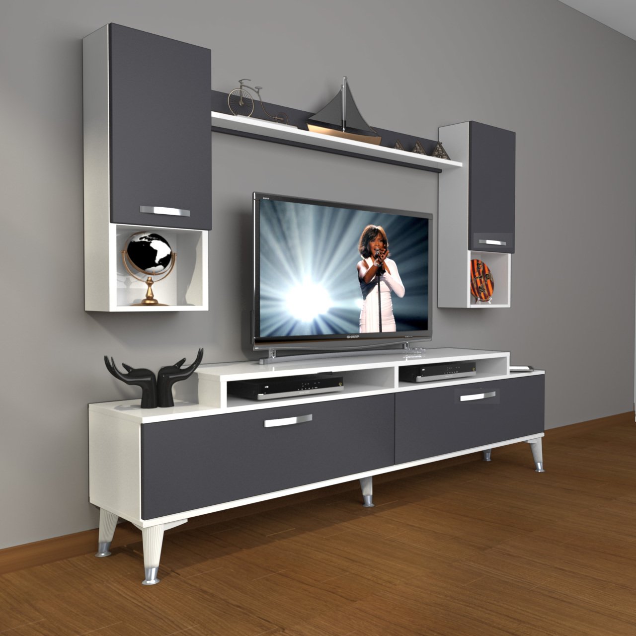 Decoraktiv Ekoflex 5DA Mdf Silver Tv Ünitesi Tv Sehpası Beyaz - Antrasit