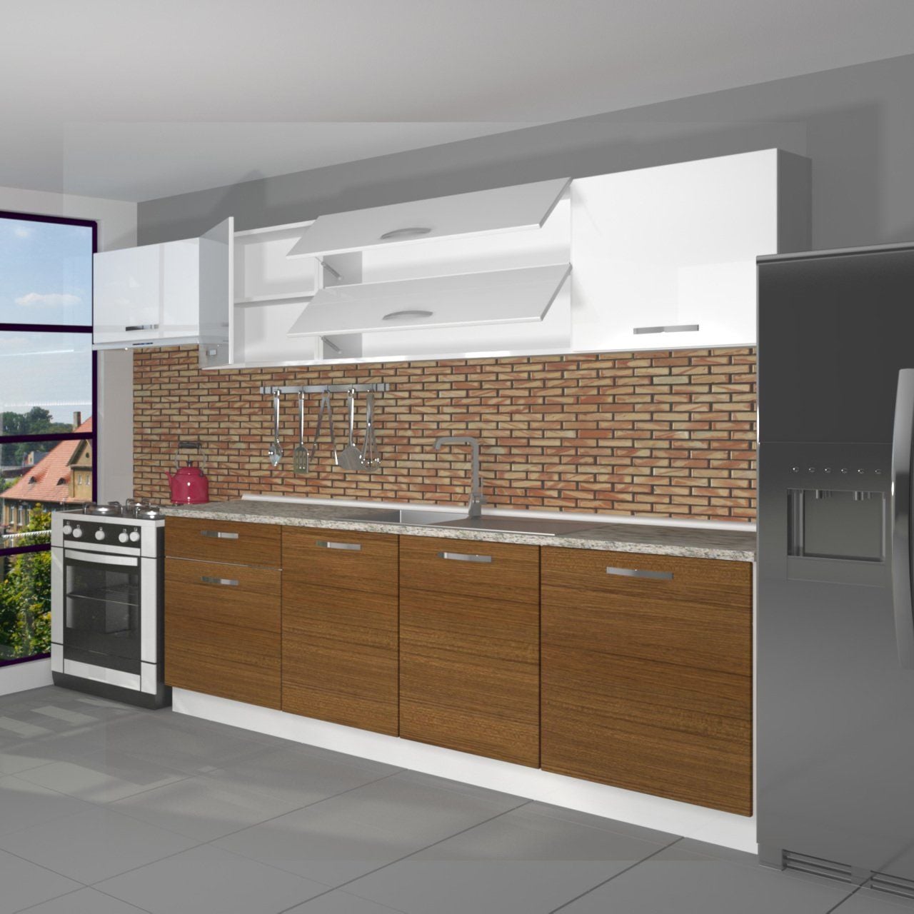 Decoraktiv Ekol 280 MDF Hazır Mutfak Dolabı Ceviz - Beyaz