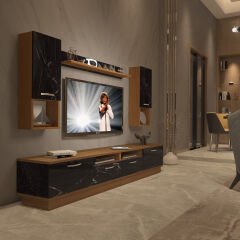 Decoraktiv Trendstyle 5220DA Mdf Tv Ünitesi Tv Sehpası Ceviz - Siyah Mermer