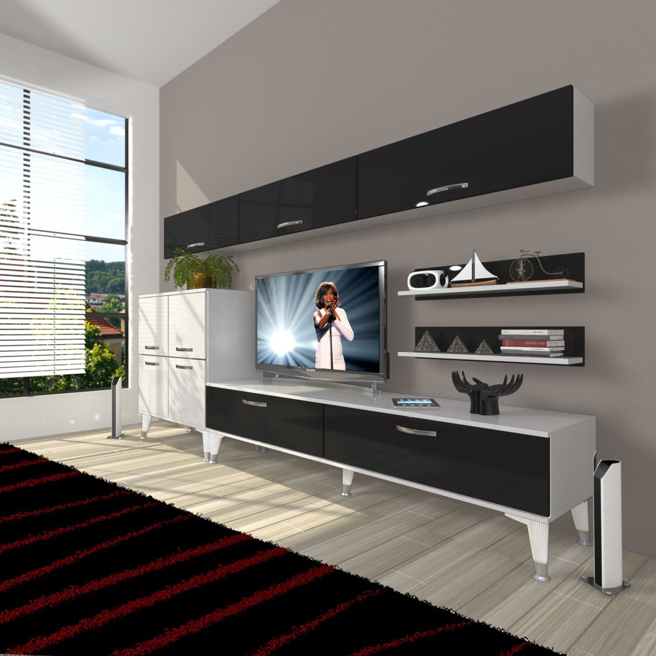 Decoraktiv Eko 8 Slm Std Silver Tv Ünitesi Tv Sehpası Beyaz - Siyah
