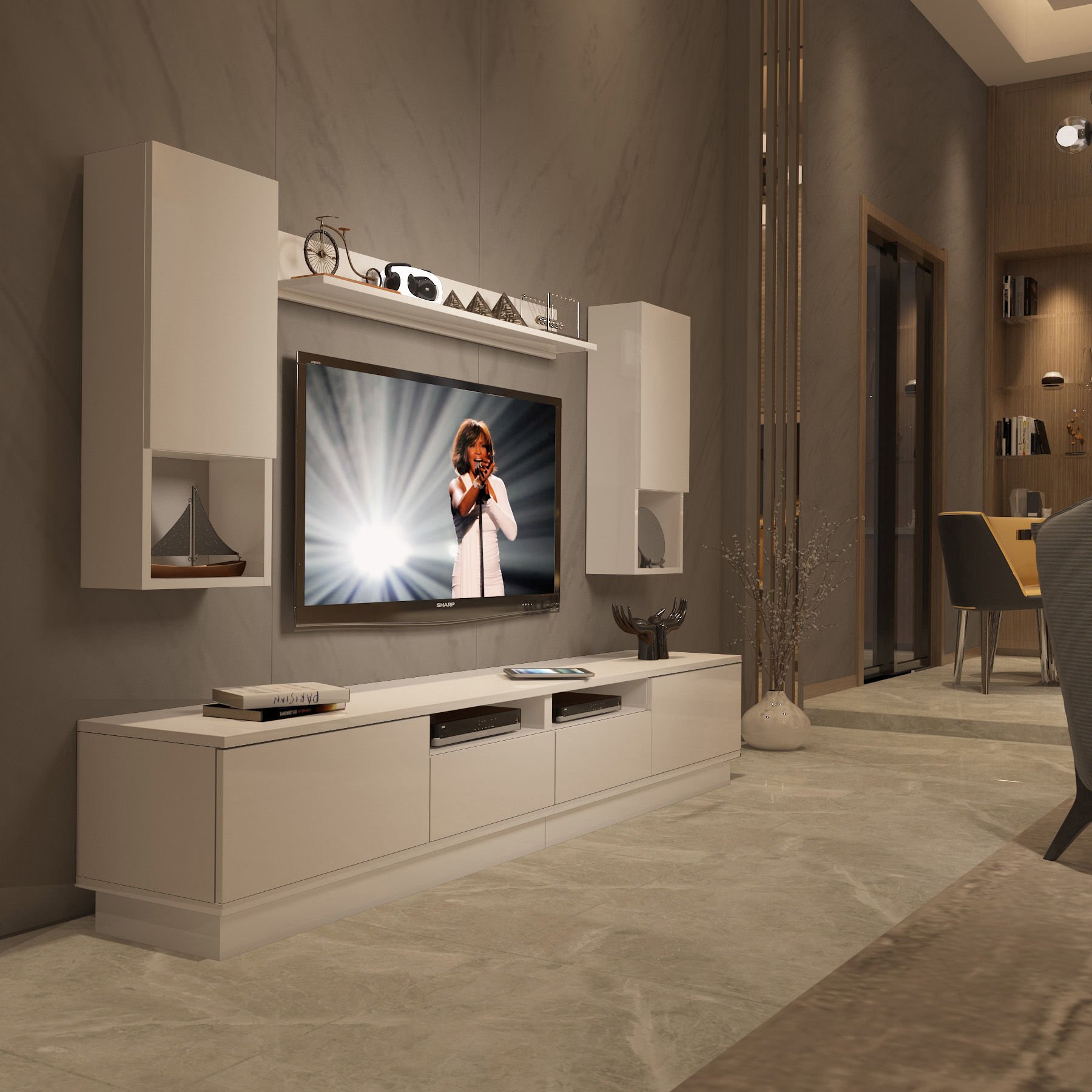 Decoraktiv Trendstyle 5220DAS Mdf Tv Ünitesi Tv Sehpası Parlak Beyaz