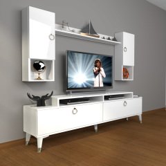 Decoraktiv Ekoflex 5DA Mdf Gold Tv Ünitesi Tv Sehpası Parlak Beyaz
