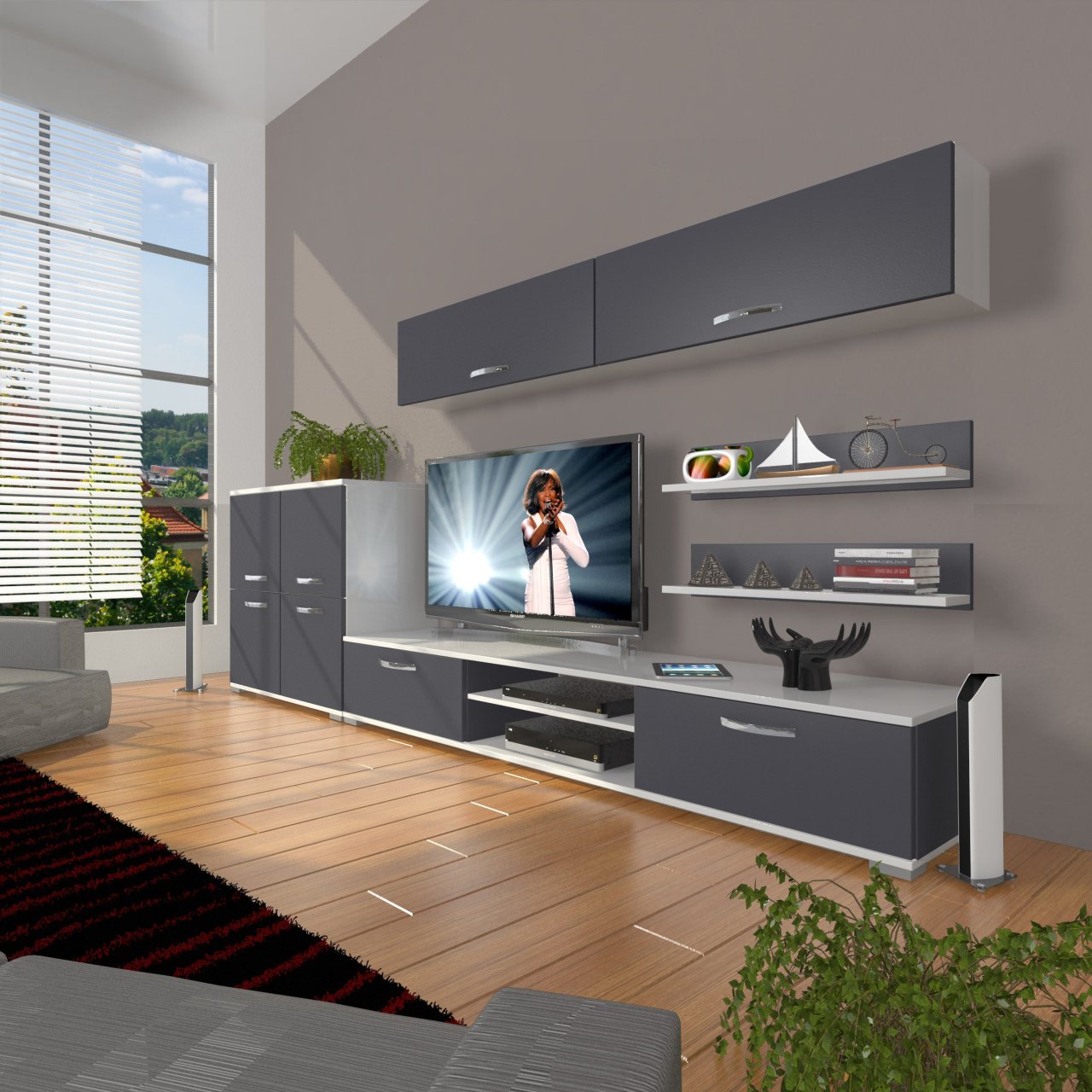 Decoraktiv Eko 6Y Mdf Dvd Tv Ünitesi Tv Sehpası Beyaz - Antrasit