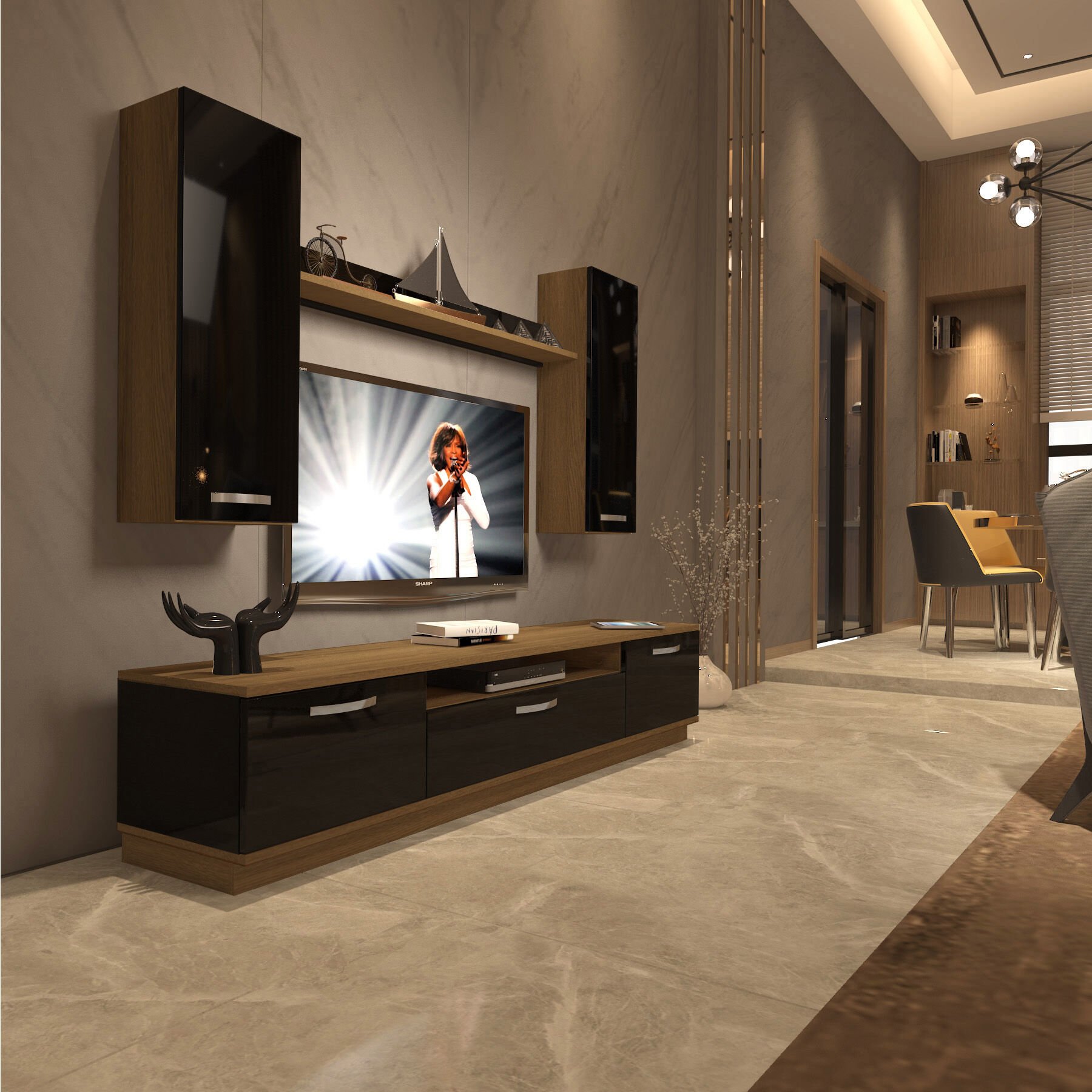 Decoraktiv Trendstyle 5D Mdf Tv Ünitesi Tv Sehpası Pera - Siyah