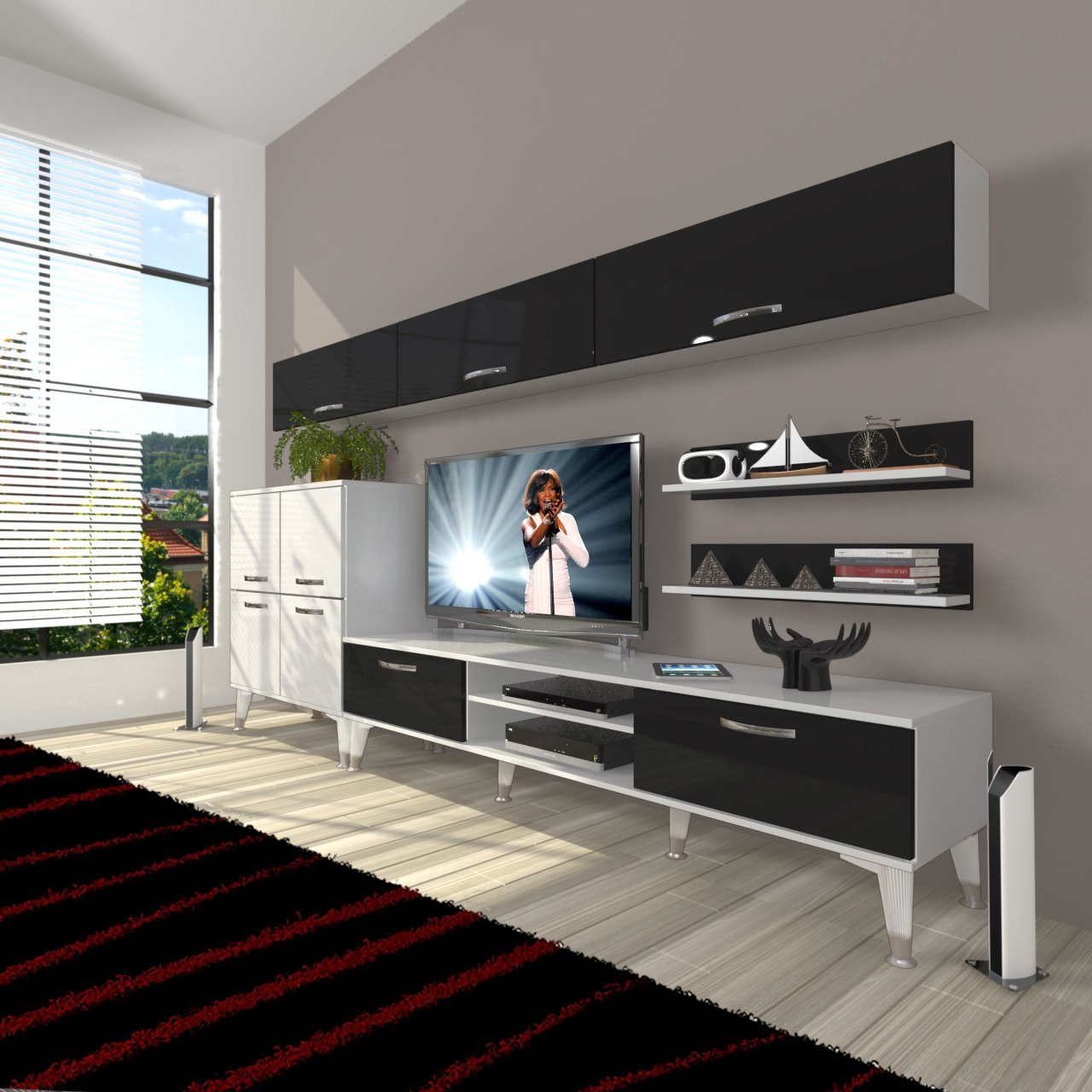 Decoraktiv Eko 8 Slm Dvd Silver Tv Ünitesi Tv Sehpası Beyaz - Siyah