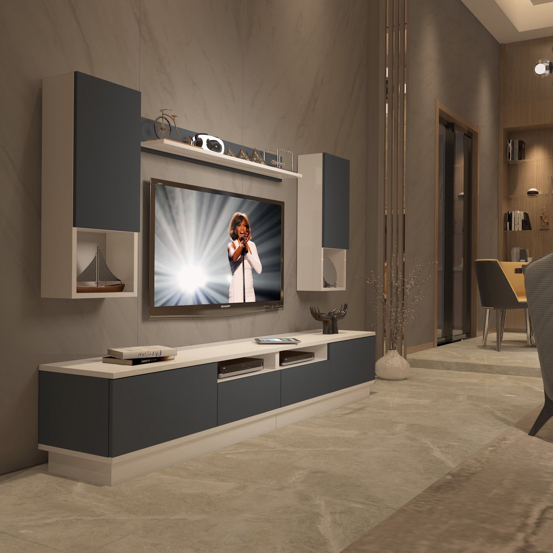 Decoraktiv Trendstyle 5220DAS Mdf Tv Ünitesi Tv Sehpası Beyaz - Antrasit