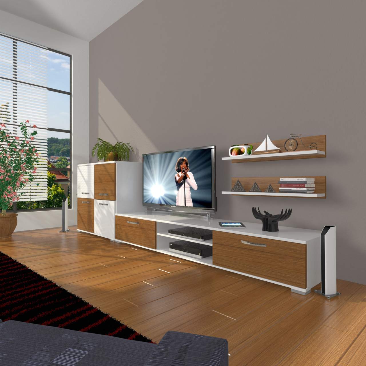 Decoraktiv Eko On Slm Dvd Tv Ünitesi Tv Sehpası Beyaz - Ceviz