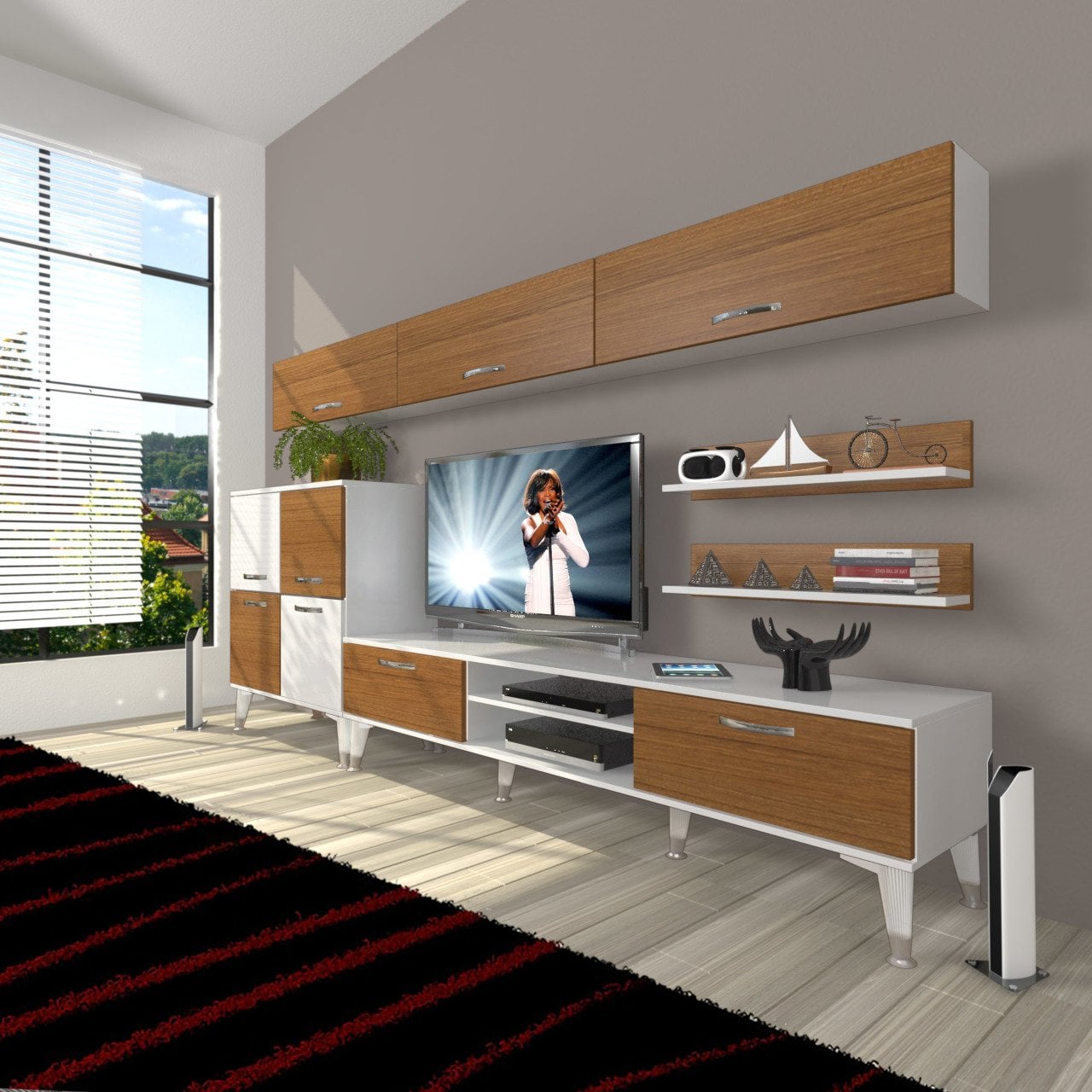 Decoraktiv Eko 8 Slm Dvd Silver Tv Ünitesi Tv Sehpası Beyaz - Ceviz