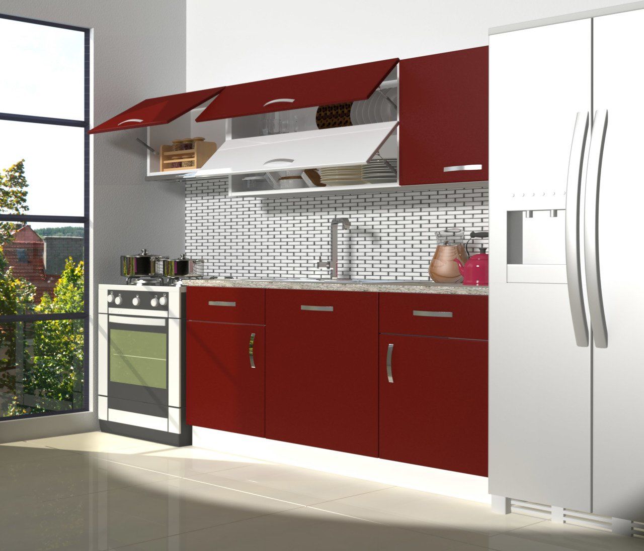 Decoraktiv Prestij 220 MDF Hazır Mutfak Dolabı Bordo
