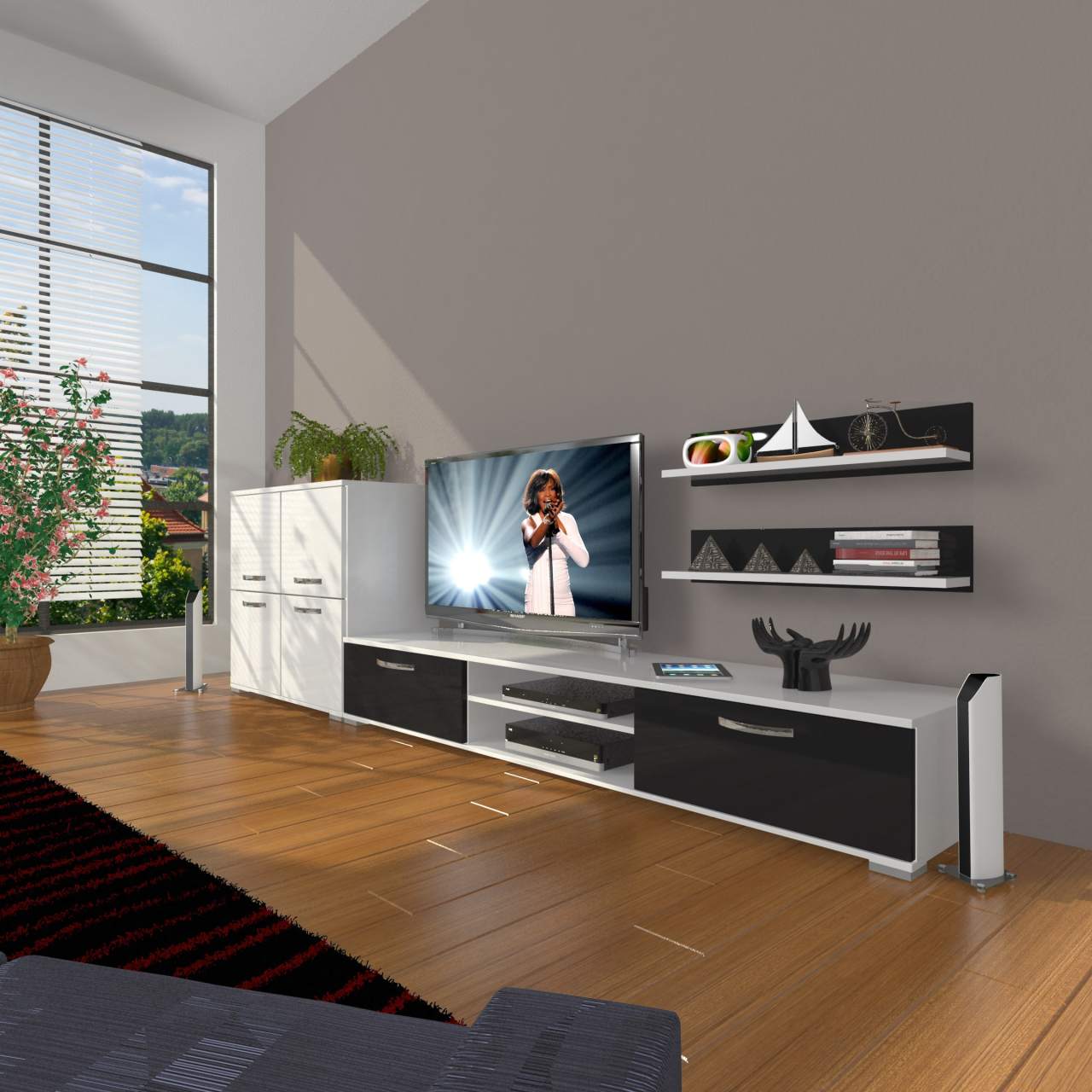 Decoraktiv Eko On Slm Dvd Tv Ünitesi Tv Sehpası Beyaz - Siyah