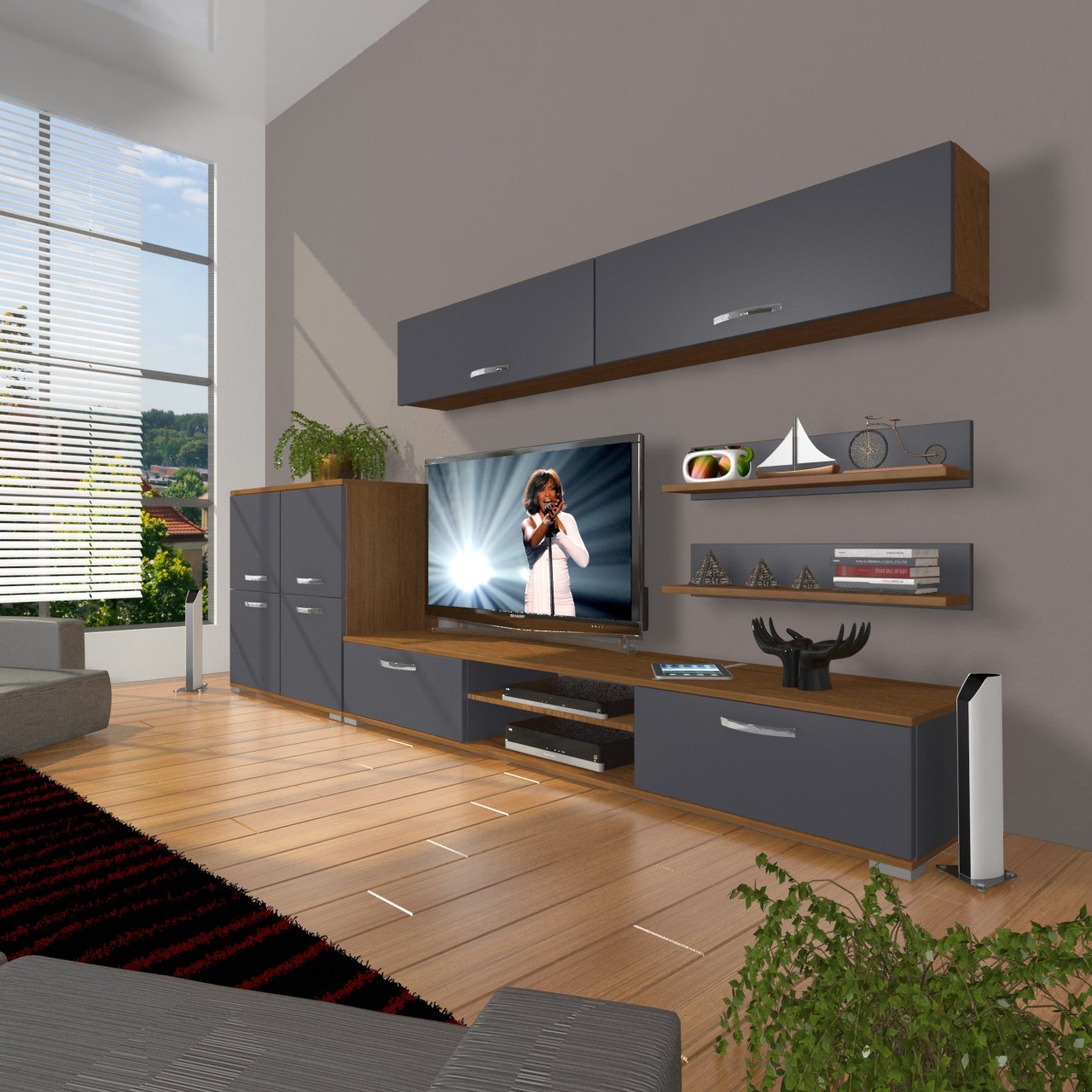 Decoraktiv Eko 6Y Mdf Dvd Tv Ünitesi Tv Sehpası Ceviz - Antrasit