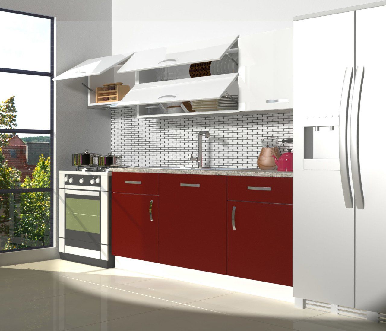 Decoraktiv Prestij 220 MDF Hazır Mutfak Dolabı Bordo - Beyaz