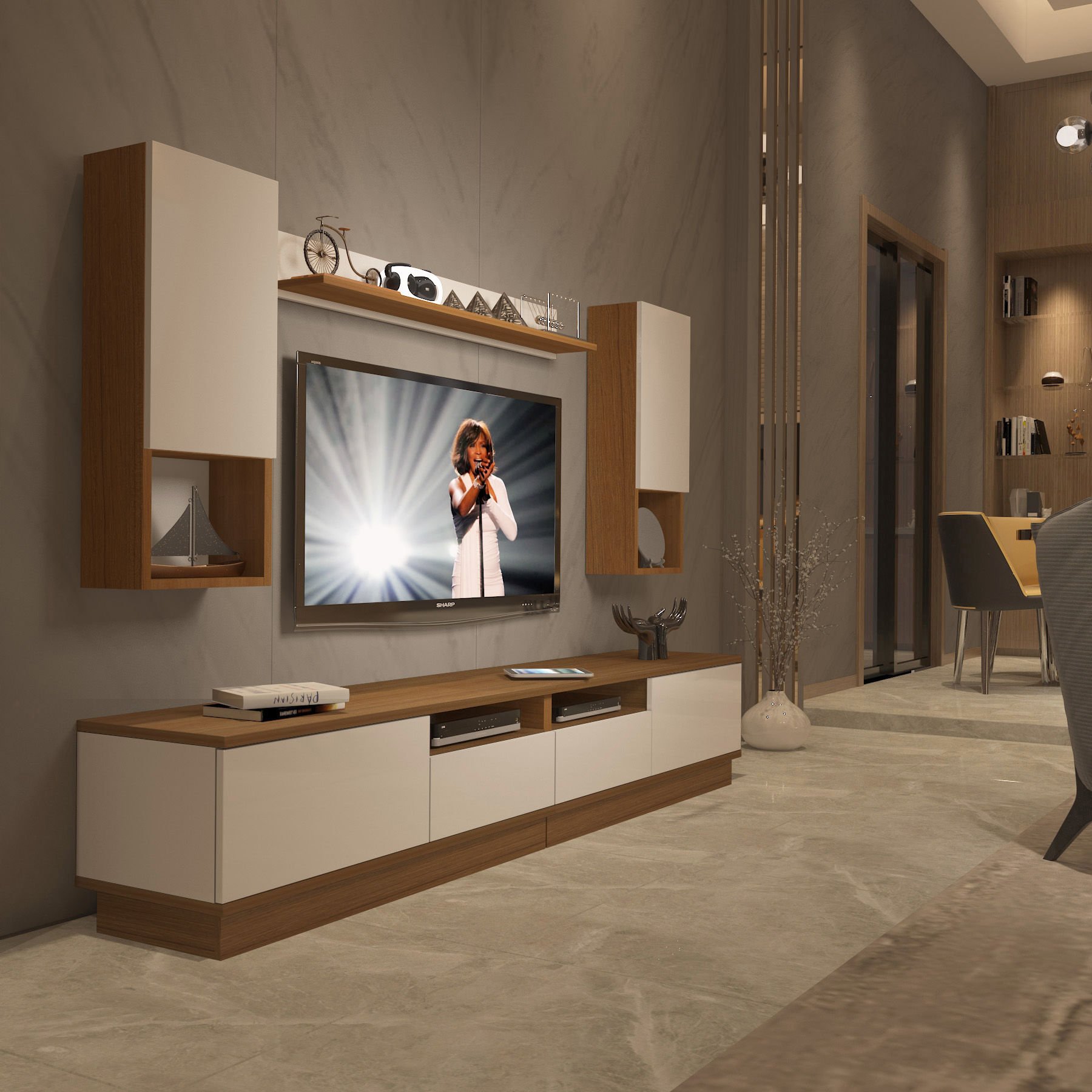 Decoraktiv Trendstyle 5220DAS Mdf Tv Ünitesi Tv Sehpası Ceviz - Beyaz