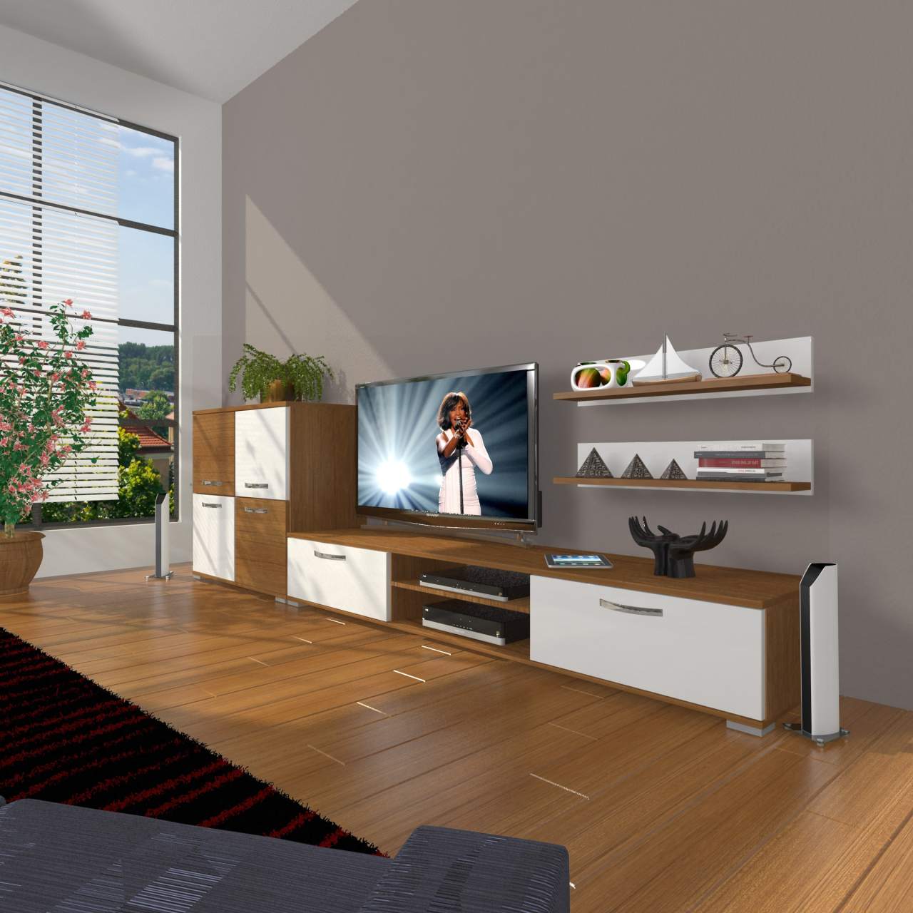 Decoraktiv Eko On Slm Dvd Tv Ünitesi Tv Sehpası Ceviz - Beyaz