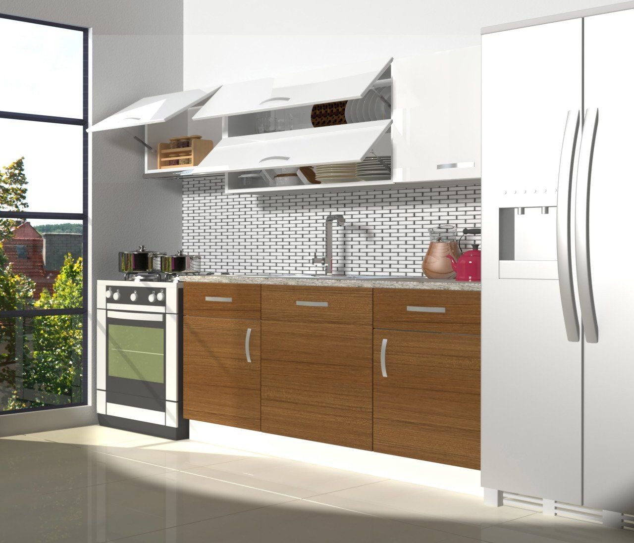 Decoraktiv Prestij 220 MDF Hazır Mutfak Dolabı Ceviz - Beyaz