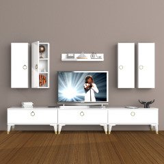 Decoraktiv Eko 8D Mdf Gold Tv Ünitesi Tv Sehpası Parlak Beyaz