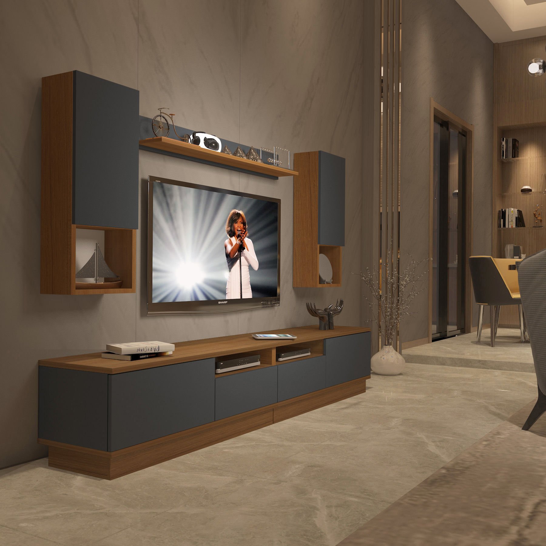 Decoraktiv Trendstyle 5220DAS Mdf Tv Ünitesi Tv Sehpası Ceviz - Antrasit