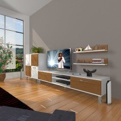 Decoraktiv Eko On Slm Dvd Krom Ayaklı Tv Ünitesi Tv Sehpası Beyaz - Siyah