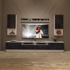 Decoraktiv Trendstyle 5220DAS Mdf Tv Ünitesi Tv Sehpası Beyaz - Siyah Mermer