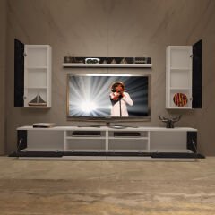 Decoraktiv Trendstyle 5220DAS Mdf Tv Ünitesi Tv Sehpası Beyaz - Siyah Mermer