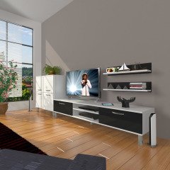 Decoraktiv Eko On Slm Dvd Krom Ayaklı Tv Ünitesi Tv Sehpası Beyaz - Siyah