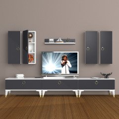 Decoraktiv Eko 8D Mdf Gold Tv Ünitesi Tv Sehpası Beyaz - Antrasit