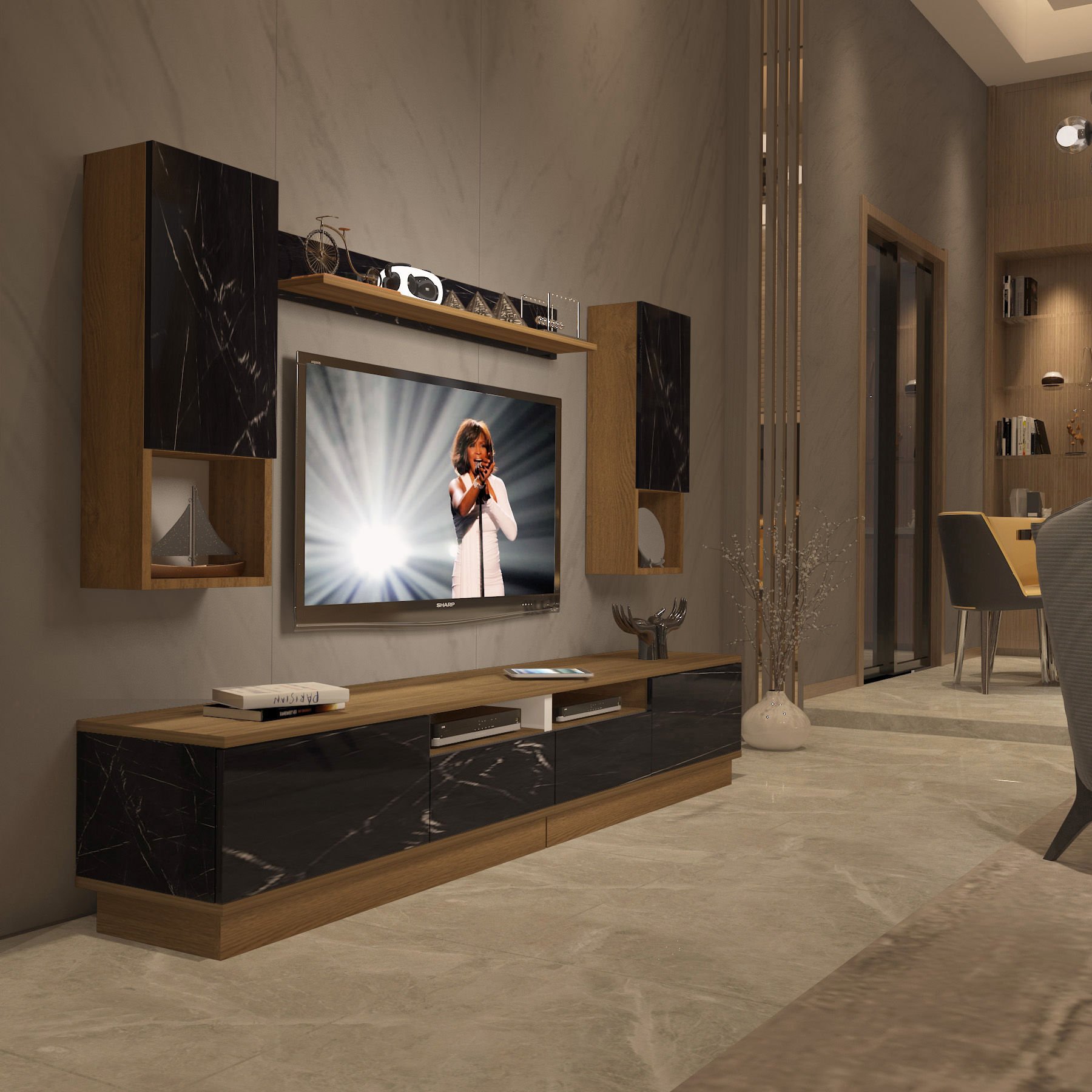 Decoraktiv Trendstyle 5220DAS Mdf Tv Ünitesi Tv Sehpası Pera - Siyah Mermer