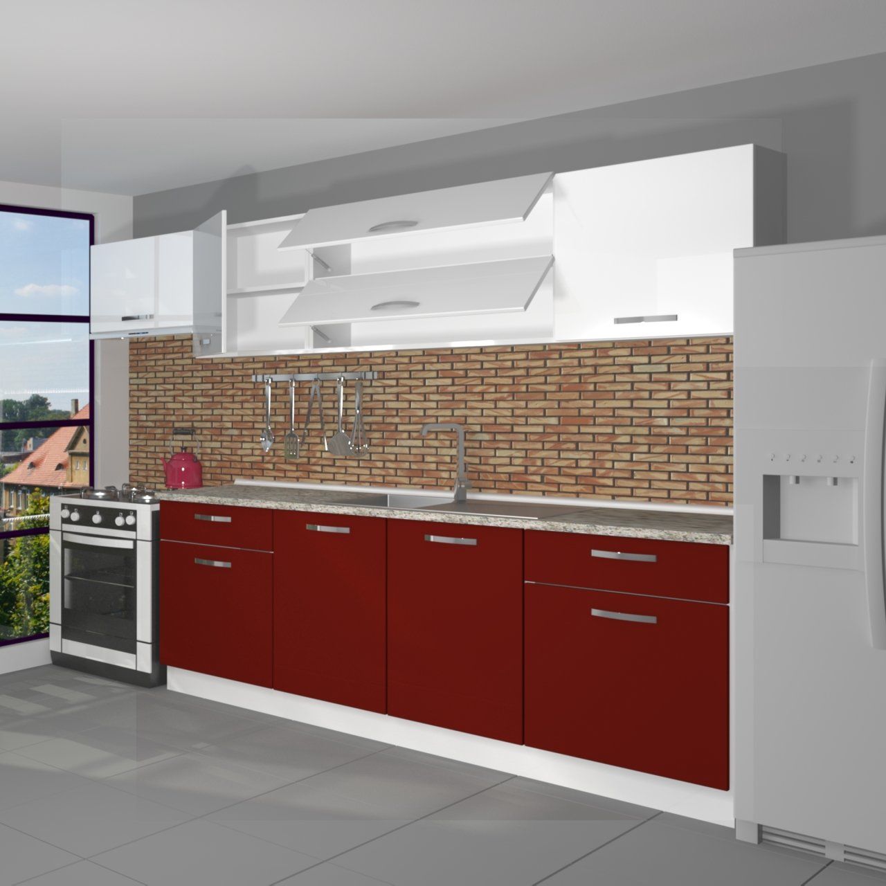 Decoraktiv Prestij 280 MDF Hazır Mutfak Dolabı Bordo - Beyaz