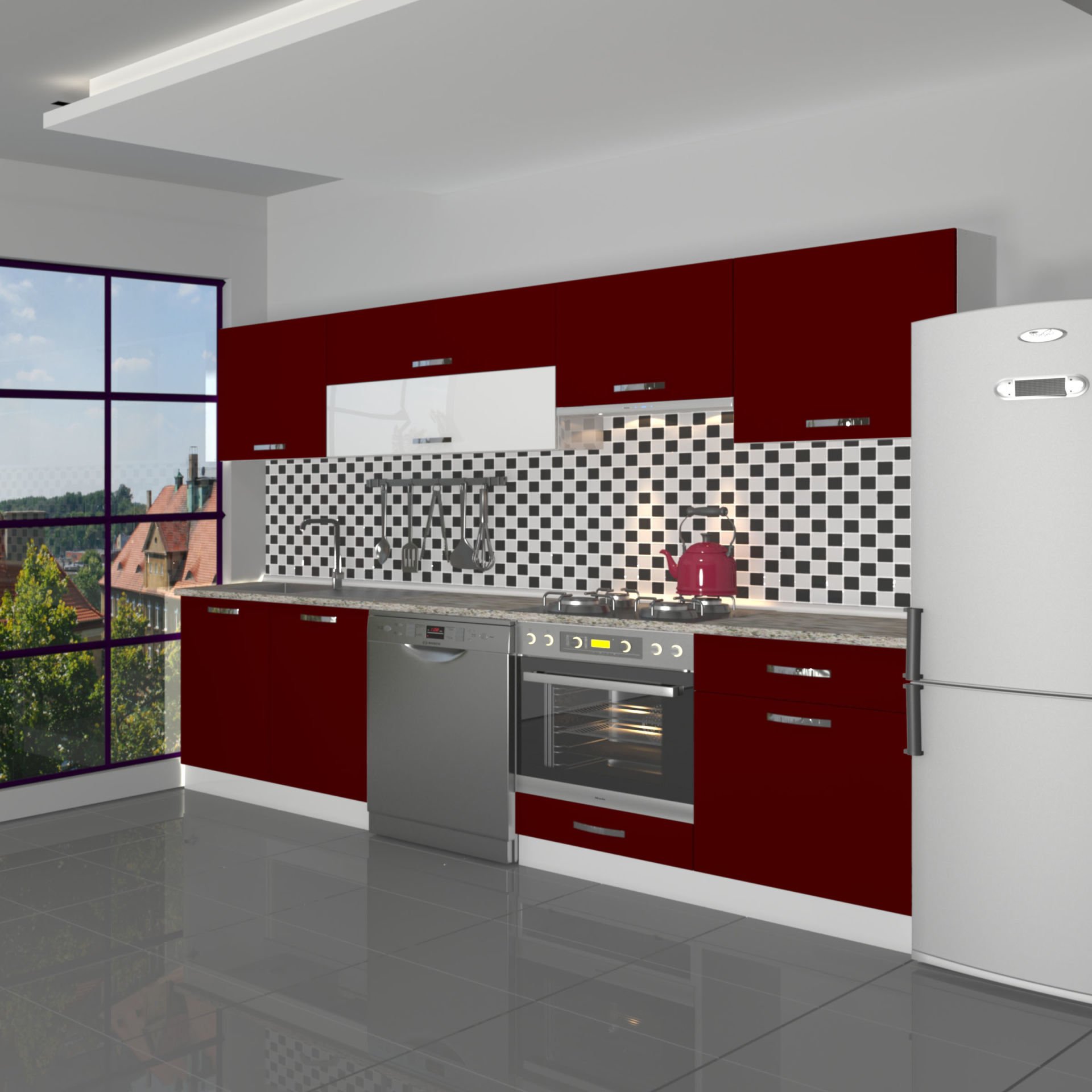 Decoraktiv Elite 280Y Ankastre MDF Hazır Mutfak Dolabı Bordo