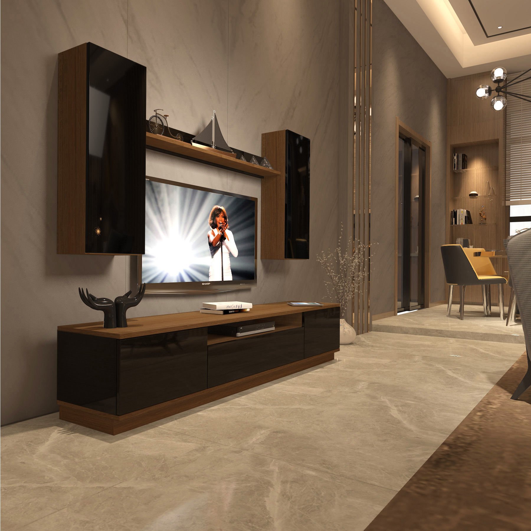 Decoraktiv Trendstyle 5DS Mdf Tv Ünitesi Tv Sehpası Ceviz - Siyah
