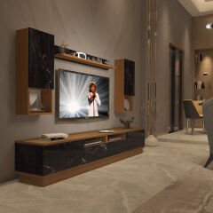 Decoraktiv Trendstyle 5220DAS Mdf Tv Ünitesi Tv Sehpası Ceviz - Siyah Mermer