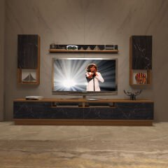 Decoraktiv Trendstyle 5220DAS Mdf Tv Ünitesi Tv Sehpası Ceviz - Siyah Mermer