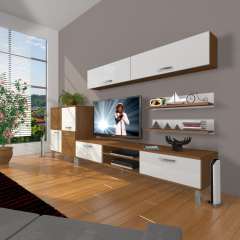 Decoraktiv Eko 6Y Mdf Dvd Krom Ayaklı Tv Ünitesi Tv Sehpası Ceviz - Beyaz