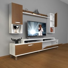 Decoraktiv Ekoflex 5DA Slm Krom Ayaklı Tv Ünitesi Tv Sehpası Beyaz - Ceviz