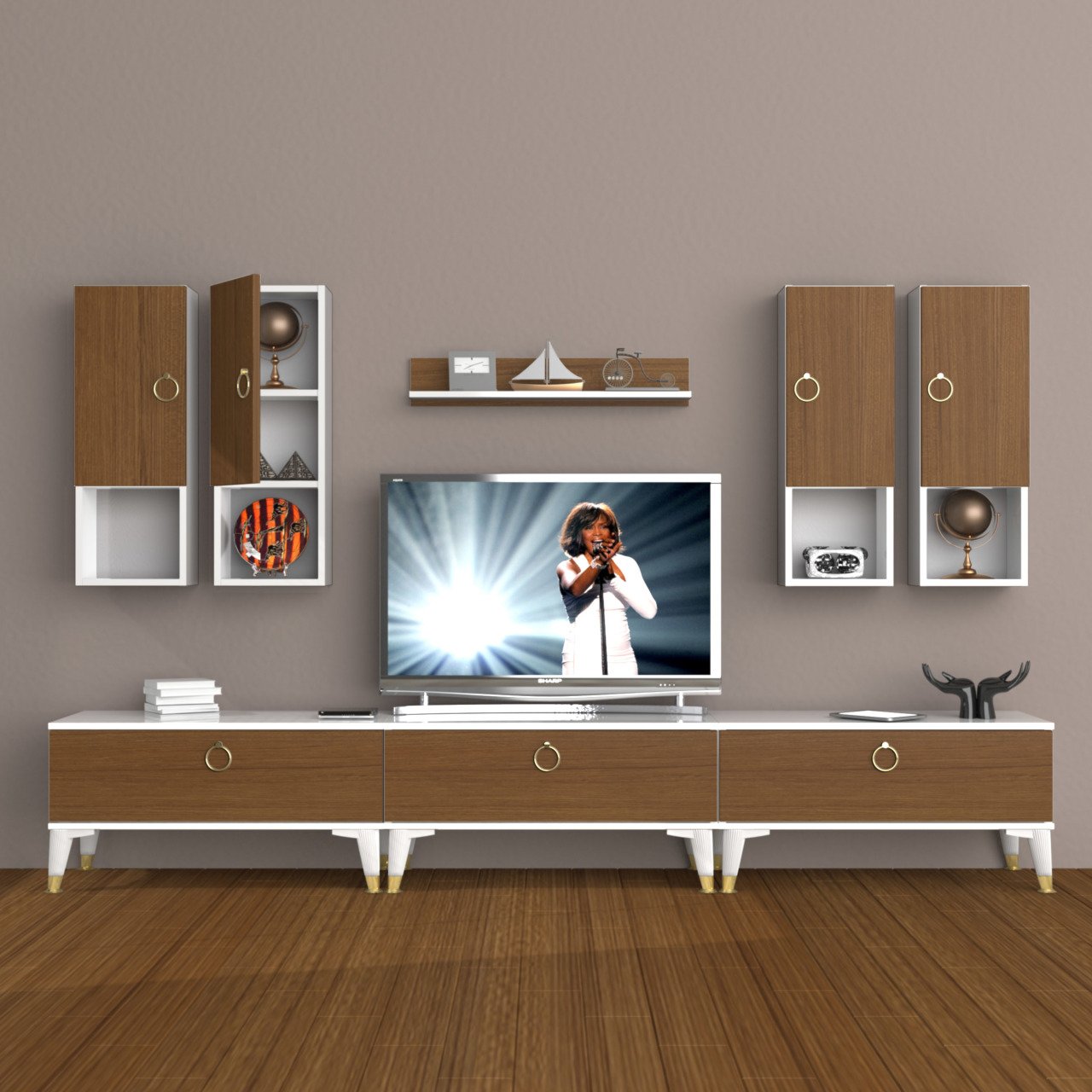 Decoraktiv Eko 8DA Mdf Gold Tv Ünitesi Tv Sehpası Beyaz - Ceviz