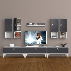 Decoraktiv Eko 8DA Mdf Gold Tv Ünitesi Tv Sehpası Beyaz - Antrasit