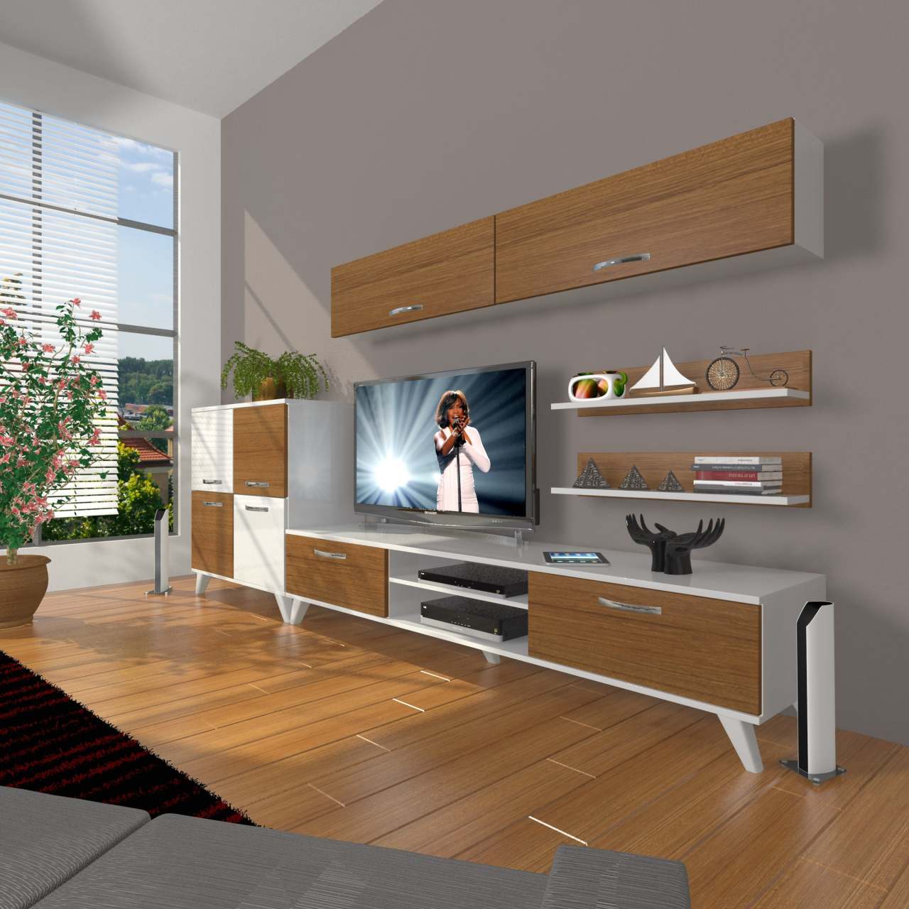 Decoraktiv Eko 6Y Mdf Dvd Retro Tv Ünitesi Tv Sehpası Beyaz - Ceviz