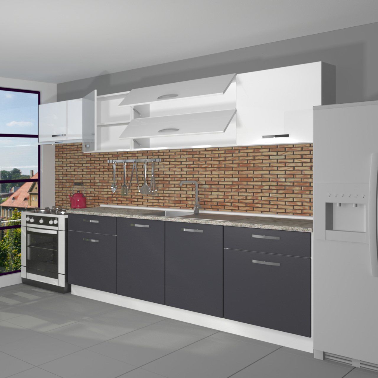 Decoraktiv Prestij 280 MDF Hazır Mutfak Dolabı Antrasit - Beyaz