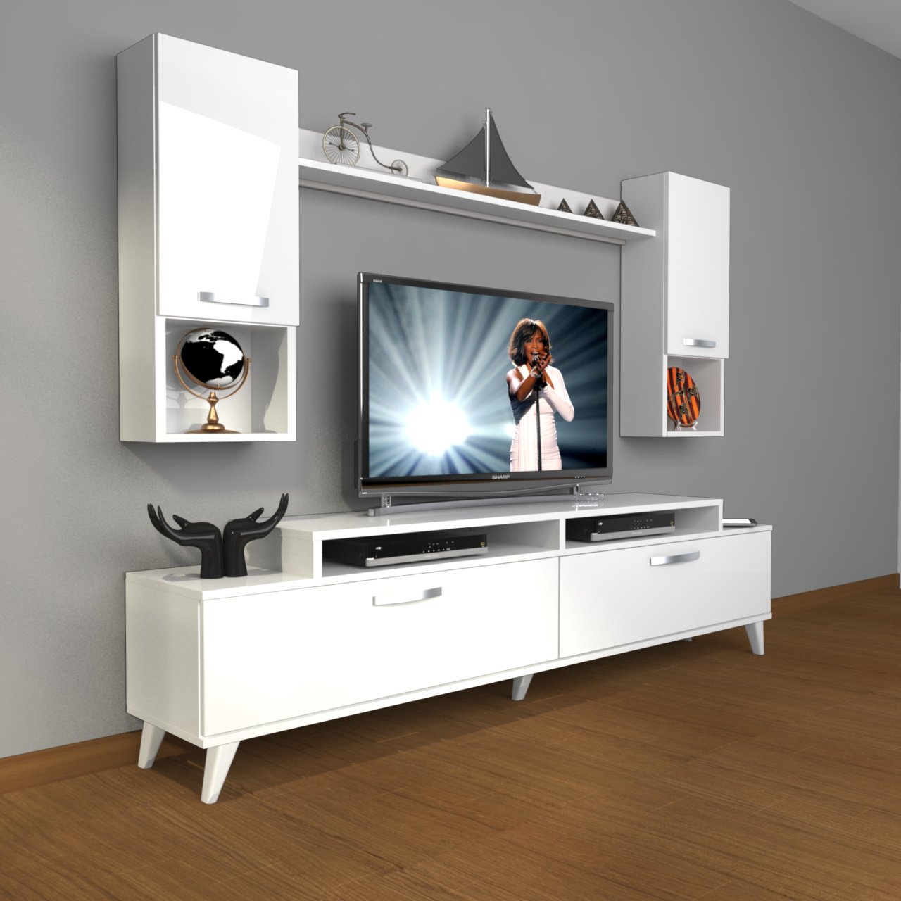 Decoraktiv Ekoflex 5DA Slm Retro Tv Ünitesi Tv Sehpası Parlak Beyaz