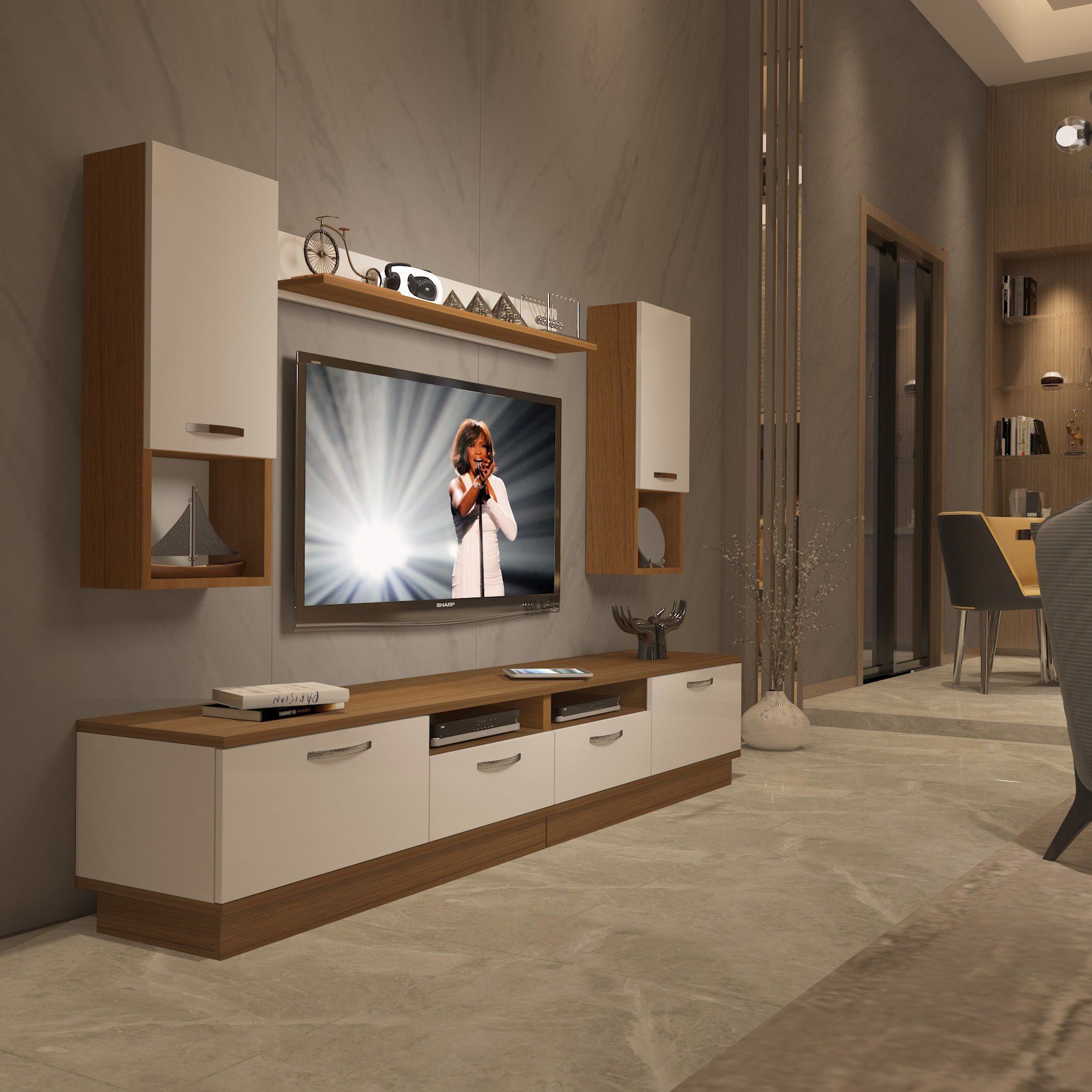Decoraktiv Trendstyle 5220DA Slm Tv Ünitesi Tv Sehpası Ceviz - Beyaz