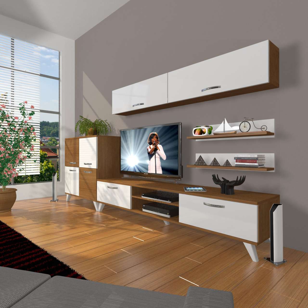 Decoraktiv Eko 6Y Mdf Dvd Retro Tv Ünitesi Tv Sehpası Ceviz - Beyaz