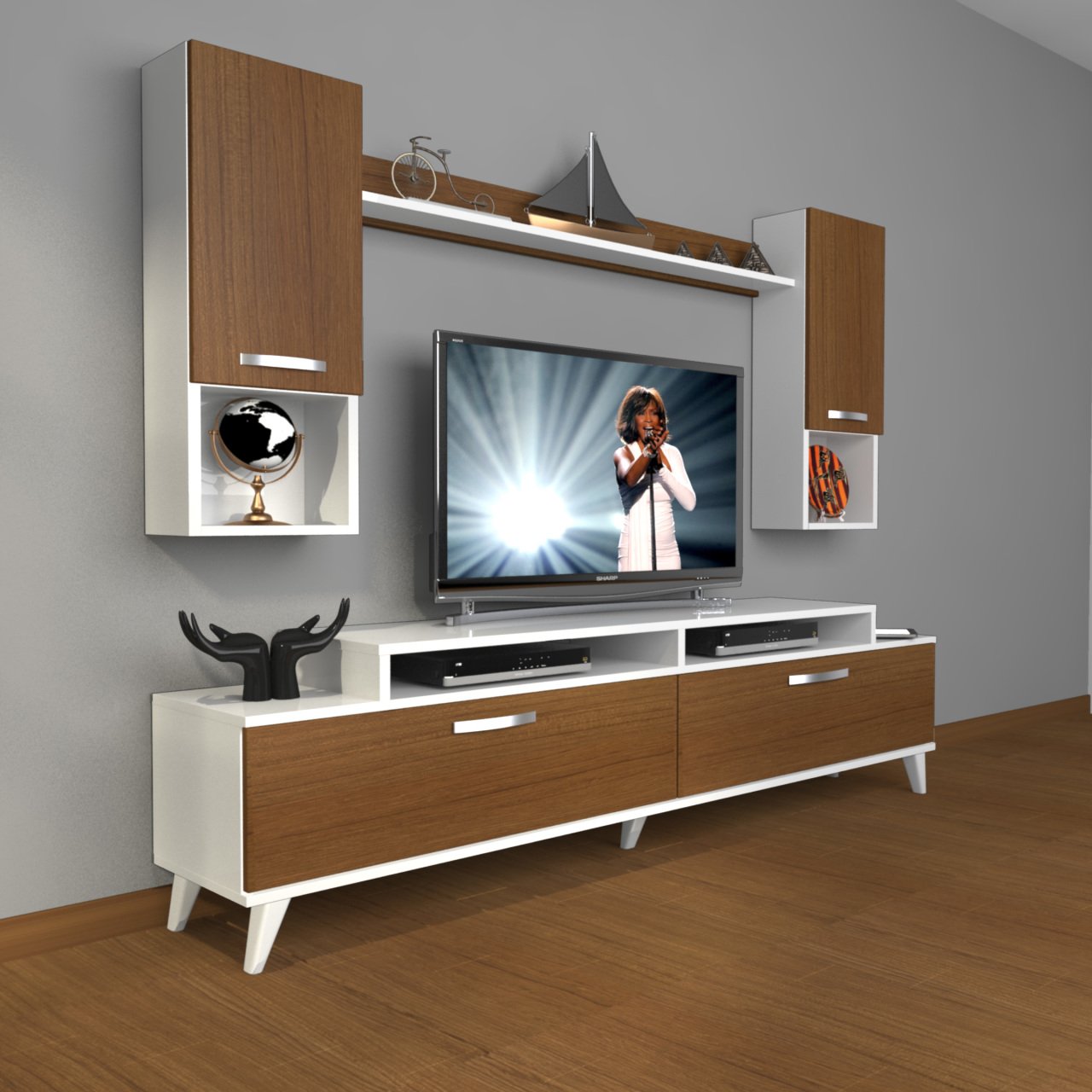 Decoraktiv Ekoflex 5DA Slm Retro Tv Ünitesi Tv Sehpası Beyaz - Ceviz